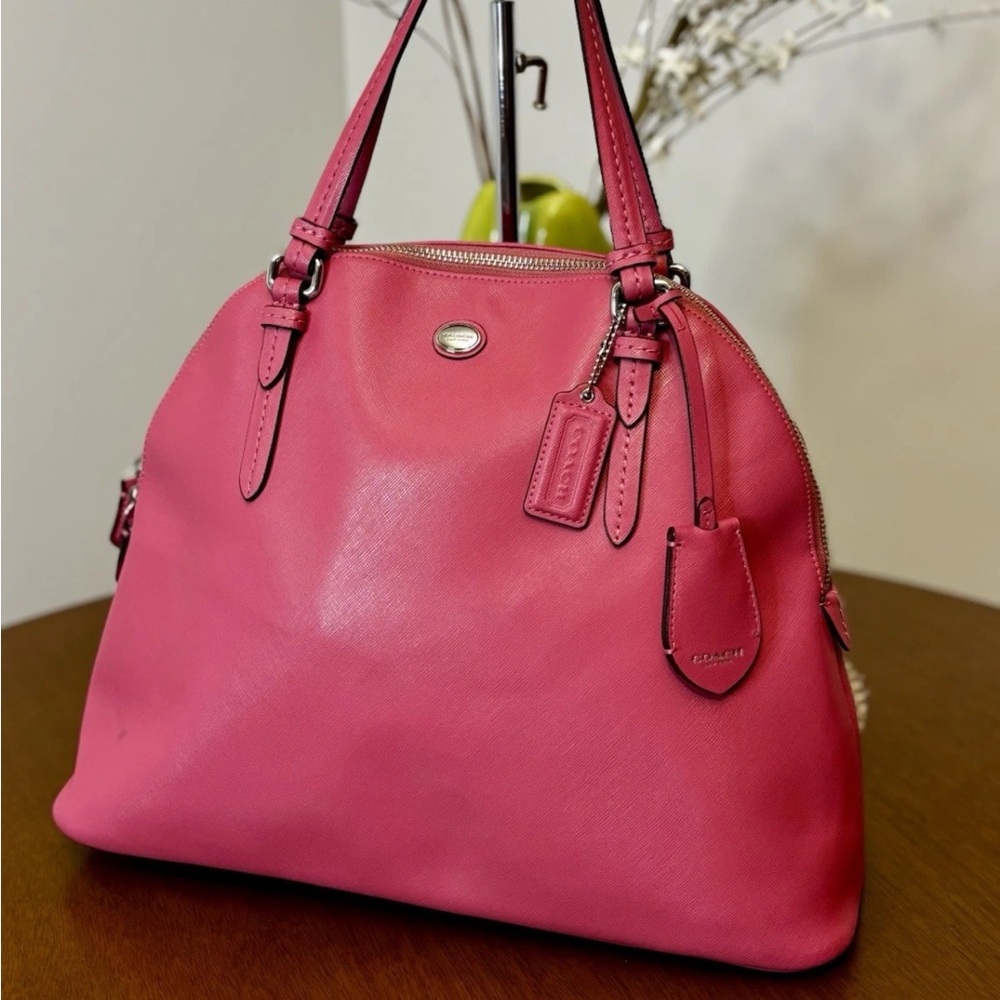 Coach Peyton Strawberry Pink Saffiano Leather PVC Domed Satchel 31408